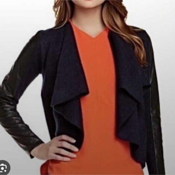 TED BAKER | Leather trim jacket blazer cardigan 100% wool black purple sz XS - Picture 9 of 9